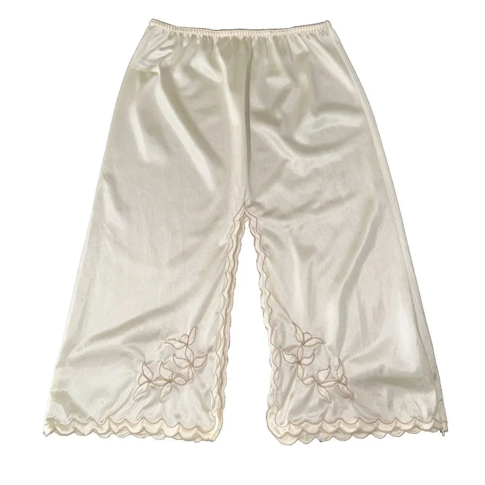 Vintage Vincent Nylon Half Slip Ivory Lace Trim High Slit 90s Lingerie Skirt S